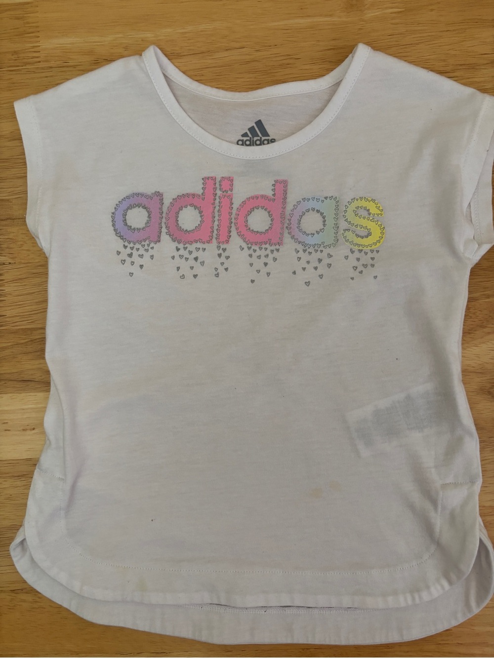 adidas White Short-Sleeve Tee with Pastel Logo size 24M